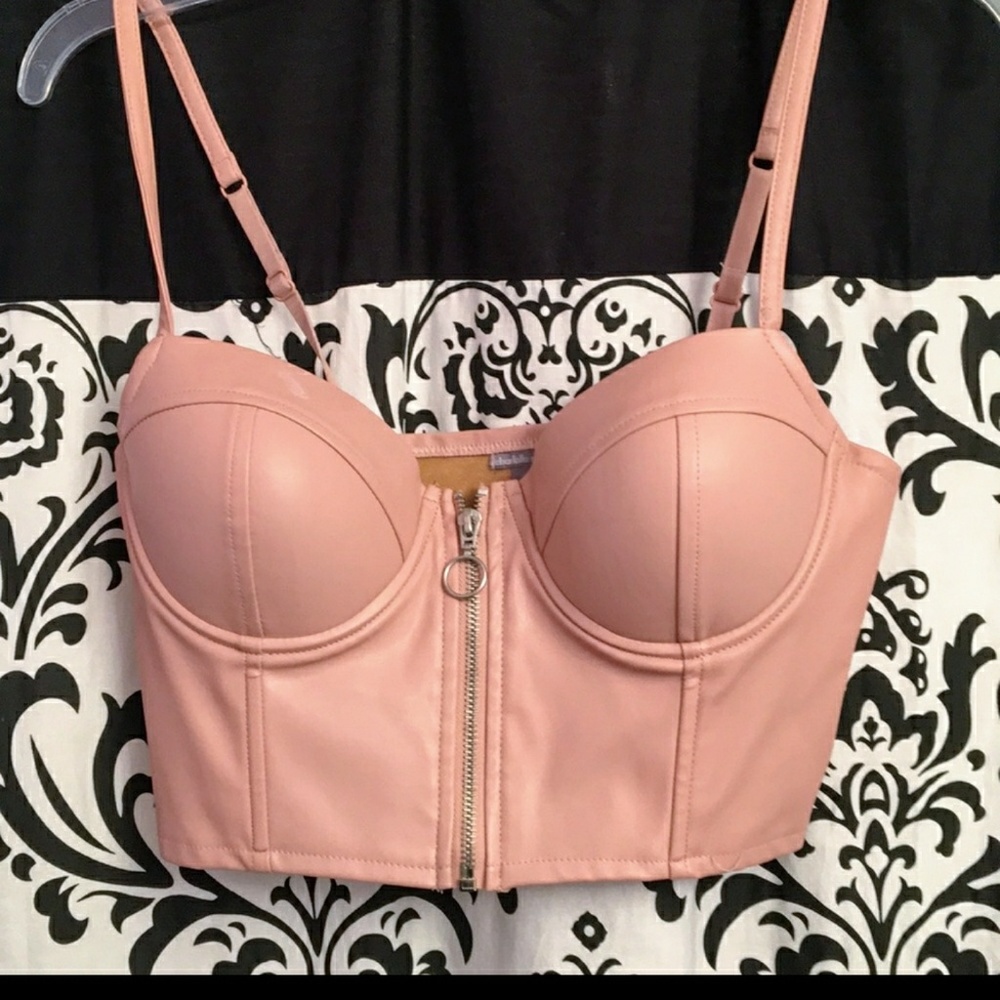 Pink faux leather bralette crop top